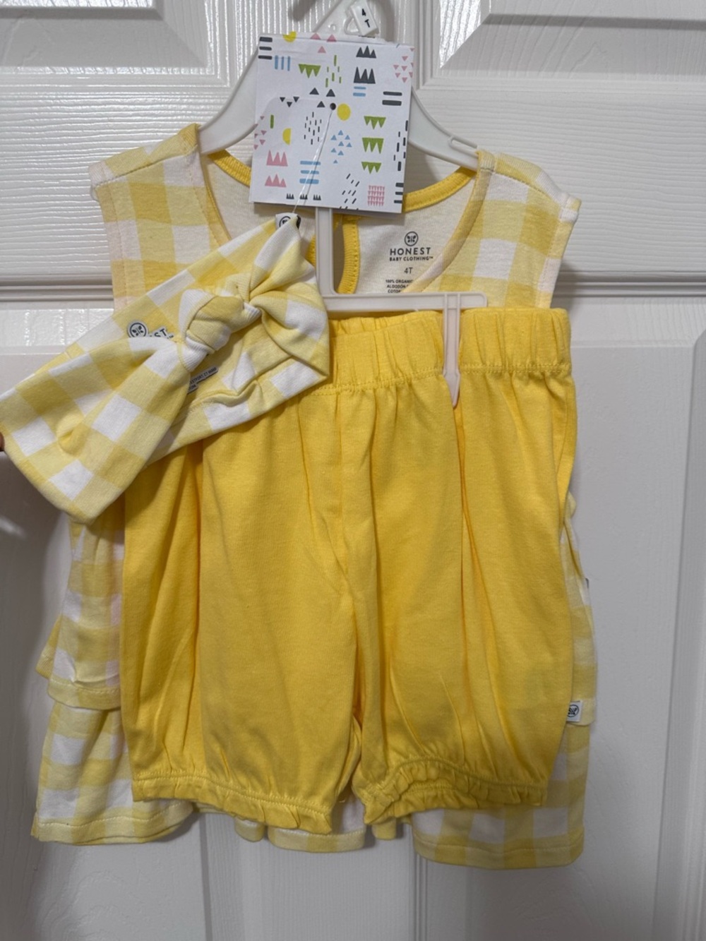 The Honest Company Yellow & White Gingham Baby Girls Matching Set